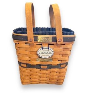 Longaberger Tall Basket 90s Navy Plaid Collectors Woven